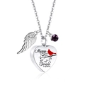 Silver heart urn necklace with angel wing, purple crystal, and cardinal bird design - February/Purple
