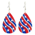 Close-up of teardrop glitter earrings with American flag stars and stripes pattern - Teardrop Hooks