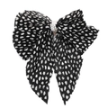 Detail of pleated chiffon bow with polka dots and triple row of white pearls - Black Spotted