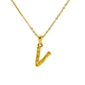 18k gold plated stainless steel necklace featuring a bamboo textured letter V pendant - Letter V(V)