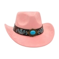 Pink western cowboy hat for women with floral embroidery and turquoise stone detail - Dusty Pink [Wide Leather Embroidery]