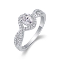 Close-up of oval cut moissanite ring with twisted band in 925 sterling silver - R13418/0.5 Carats/5.0mm-gra/black Card / US Size 7 / Circumference 54.3mm