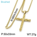 Brushed golden stainless steel cross necklace with a 50x33mm pendant for men - Gold (Large) (KN201393-KFC)