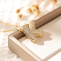 Gold plated letter K balloon pendant necklace with pavé cubic zirconia inlay - Letter K (18k Gold + Bead Chain)