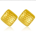 Square gold stainless steel stud earrings with hammered texture and geometric design - Square Hammered Gold Stud