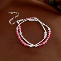 Double-layered beaded bracelet with pink and blue stones and silver accents - Double Layer Pink Crystal Style / Silver-Pink