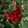 Elegant red velvet Christmas bow pendant with gold glitter and crystals for tree decor - Red Flocked Butterfly