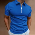Detail view of royal blue polo shirt featuring a modern zipper placket and classic collar - S / Tops / Royal Blue (PSLL182)