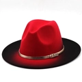 Classic red and black gradient wool fedora hat with gold buckle band for men and women - M (56-58cm) / Red Black Gradient (07)