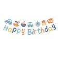 Cartoon bear and car birthday banner decoration for children party with colorful patterns - Bear Car Banner
