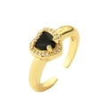 Goldener Herzring mit schwarzem Stein, Zirkonien und LOVE-Gravur auf der Innenseite - Einstellbar Offen / Schwarze LOVE Stil
