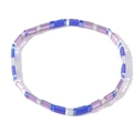Bohemian Tila bead stretch bracelet with purple, navy, and silver glass beads - Purple Dark Blue White Mix (TL-B24042611A)