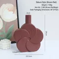 Minimalist cherry blossom shaped ceramic vase in matte brown finish with modern style - Cherry Blossom Red 2180
