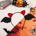 Halloween headband featuring red devil horns and black bat wings for party costume - Large Devil Horns With Black Wings Headband