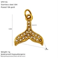 Ciondolo a coda di balena in acciaio inossidabile placcato oro 18k con strass lucidi - Stile Coda di Balena Dorato (SP915G)