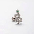 Silver snake earrings with white crystals and green zircon eyes on a grey background - Snake Ear Bone Stud (A31-1#)
