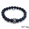 Bracciale in pietra lavica con ciondolo quadrato nero e lettera C bianca decorativa - Stile Lettera C (KB122525-Z) / 8mm