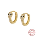 Golden 925 sterling silver snake earrings set with white and black cubic zirconia - Gold-Black Eyes