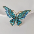 Blue crystal butterfly brooch with gold plating and faceted rhinestones for women - Vintage Gold Lake Blue Butterfly