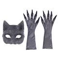Funkelndes Strass-Katzenmasken- und Krallenhandschuh-Set für Halloween-Cosplay-Kostüme - Strass Katzenmaske Mit Langen Krallenhandschuhen