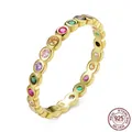 S925 sterling silver rainbow ring with colorful circular zircons and gold plating - US 5 / Real Gold Plated