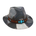 Cappello fedora patchwork di jeans per bambini con fascia in pelle turchese - Taglia Bambini / Nero
