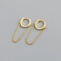 Close-up of gold chain hoop earrings showing the S925 silver hallmark and polished finish - Chain Tassel Earrings (S-E1560) / Gold