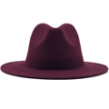 Close-up of deep burgundy wool felt fedora showing texture and flat brim detail - Burgundy
