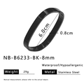 Bracelet jonc noir en acier inoxydable poli avec fermoir carré, 6,0cm de diamètre, 0,8cm large - Noir (NB-B6233-BK-8mm)