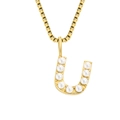 Elegant gold box chain necklace featuring a delicate pearl-inlaid letter U pendant charm. - Letter U - Gold