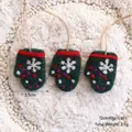 Set di 3 guanti decorativi in feltro di lana verde scuro con ricamo a fiocco di neve - Guanti verdi-3 Pezzi