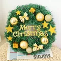 Couronne de Noël verte de 40cm avec ornements dorés, nœuds et signe Merry Christmas - 40CM / Style de base / Or