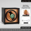 Single watch winder in matte black with brown leather interior and Type-C power - Matte Black + Brown PU (Type-C Power) (1+0)