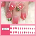 Watermelon themed press-on nails set with red and green gradient finish and 24 pieces - Shein Jelly Glue + File / DZ557-X Watermelon Midsummer