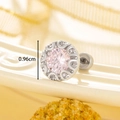Silver stainless steel stud earring featuring a round pink zircon and screw-back design - 8 Hearts 8 Arrows Zirconia (A308-2) / Light Pink (1 Pc)