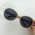 Kids vintage oval sunglasses with beige frames and dark UV400 protection lenses - Creamy White Gray Lens
