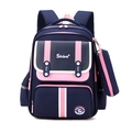 Lightweight navy and pink ergonomic school backpack set with matching pencil case - Backpack (No Trolley) / Dark Blue with Pink