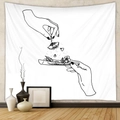 Disegno artistico di mani e petali su un arazzo da parete bianco in stile moderno - 73*95CM / Tessuto Spazzolato / SM002-Interazione delle Mani