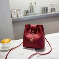 Elegant dark red bucket bag with gold deer charm, minimalist crossbody shoulder bag - Red