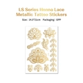 Golden metallic henna mandala tattoo sticker with lotus lace designs on 14.5x21cm sheet - Lotus Mandala Gold Style (LS-006)