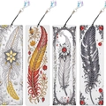 Set di 4 segnalibri 5D fai-da-te in pelle PU a forma di piuma con ciondoli in cristallo - SQ-91 (Serie Piume/Set di 4/Materiale Opzionale)