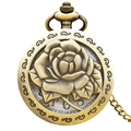 Vintage bronze quartz pocket watch featuring a detailed 3D embossed rose on the cover - Bronze - Rose Relief (Classic)
