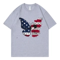 Grey Independence Day T-shirt with patriotic butterfly print and casual crew neck - Grey 317 / XS