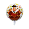Round Happy Thanksgiving foil balloon featuring a cartoon turkey and autumn maple leaves - 18 Inch Turkey