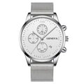 Silver mesh band watch with white dial featuring three sub-dials and Roman numerals - White Dial Silver Hands Silver Strap