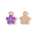 Purple alloy flower charm with gold trim for DIY jewelry earring and bracelet making - Purple