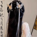 Ethereal butterfly tassel hair clip with silk ribbons for Hanfu traditional styling - 4# Crystal Butterfly Ribbon Pair Clips