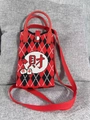 Mini red and black knitted phone bag with diamond pattern and auspicious character - Wealth Character Red Black