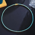 Collar tennis vintage de turquesa azul 3mm con cadena de latón bañado en oro mujer - 43cm (17 pulgadas)