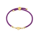 Detail of purple woven bracelet with gold heart charm and engraved tree adjustable slider - Purple (Heart)